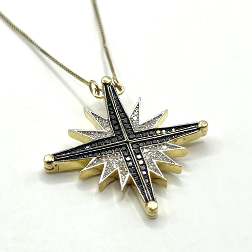 14K Gold & Black Diamond Star Of Bethlehem Opening Magnetic Necklace